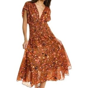 A.L.C. Lucia Smocked Waist French Country Cottagecore Midi Dress Brown NWOT 2